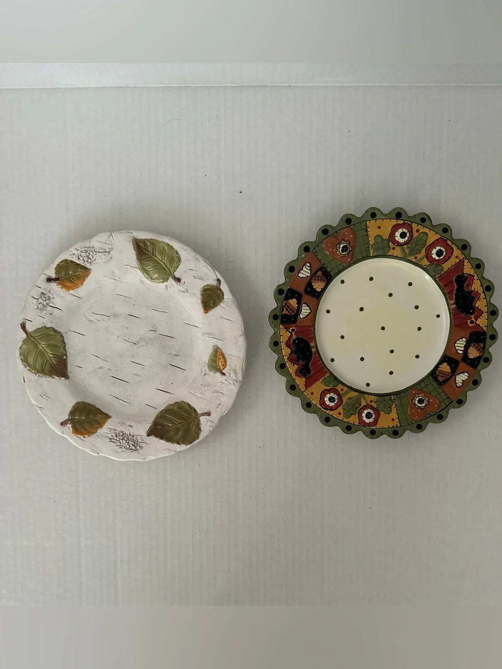 YYankee Candle Fall Decorative Plates Set of 2 Birch Leaf Turkey Harvest Autumn